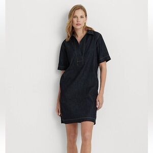 Lauren Ralph Lauren V-Neck Denim Shift Midi Dress Size Medium